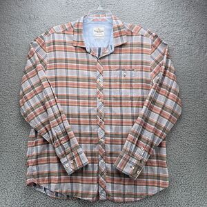 TOMMY BAHAMA Shirt Mens XL Plaid Orange Blue Button Up Long Sleeve Beach